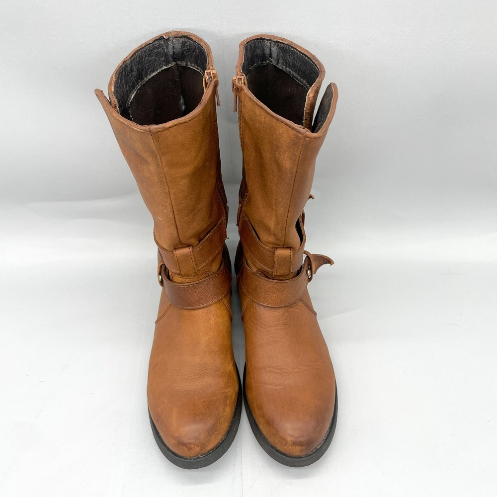 Steve Madden Womens 7.5 Kristenn Boots Brown Leather Quilted Buckle Moto Biker - Picture 3 of 14